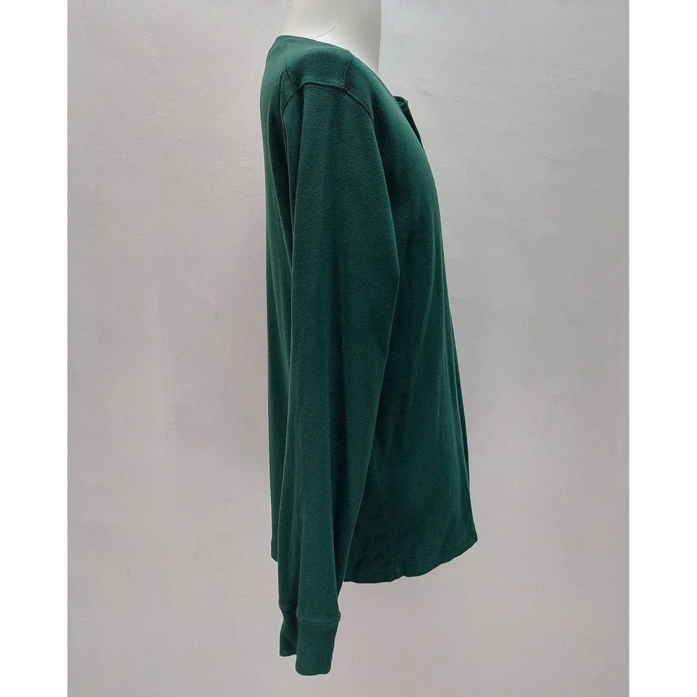 J. Crew Henley Shirt Men's Long Sleeve Cotton XL Green Ribbed Casual Pullover